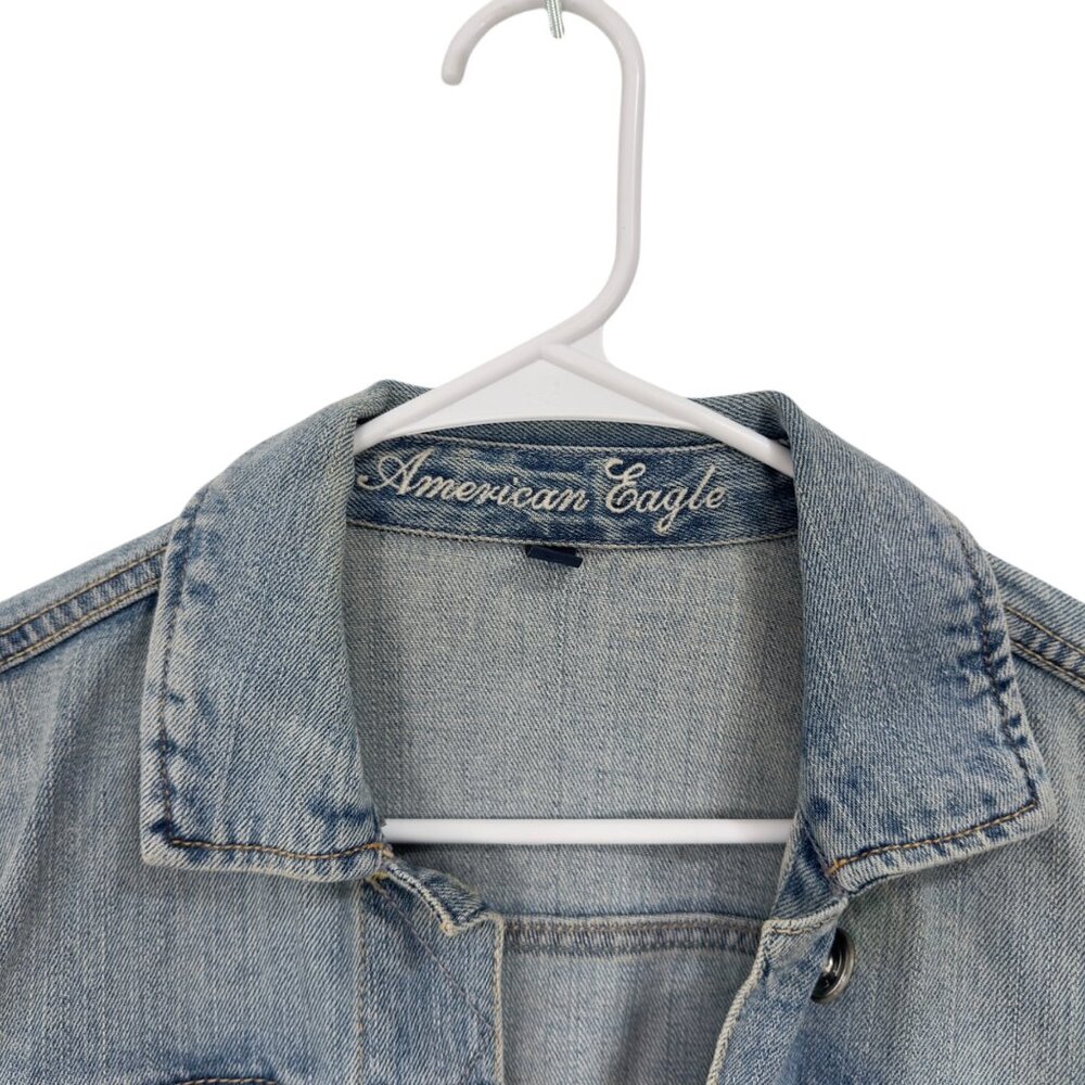 American Eagle Womens S/P Retro Cropped Denim Jacket Aztec Red Back Panel Casual - Picture 3 of 15